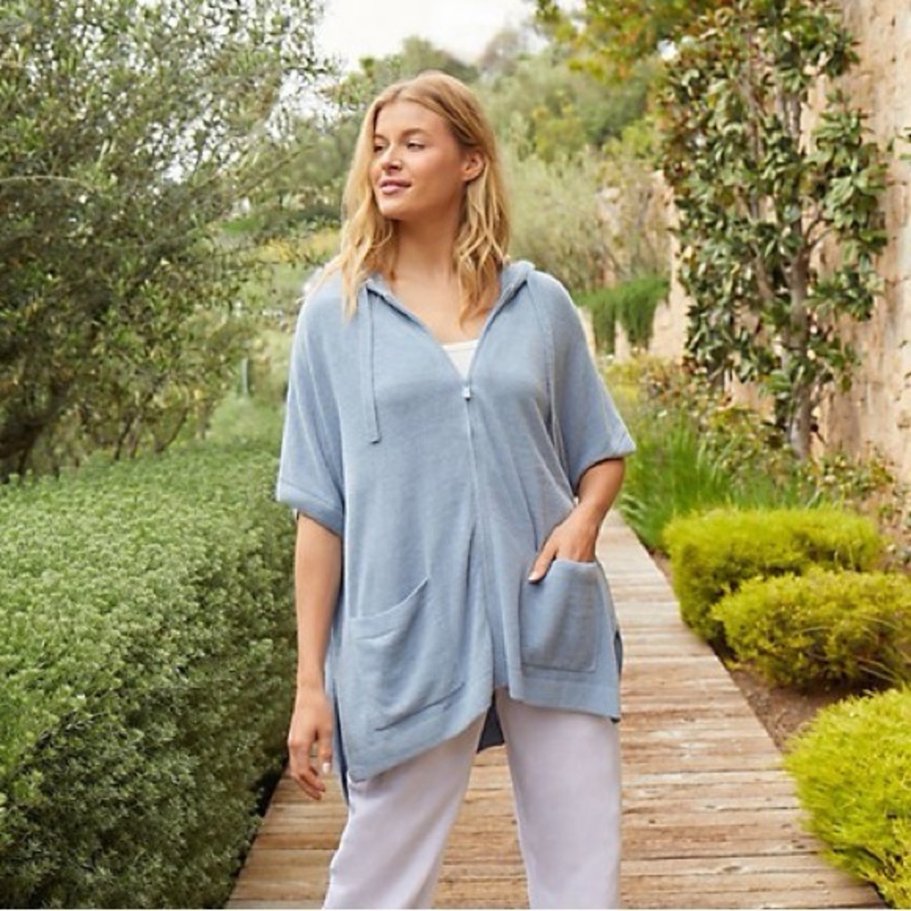 Barefoot Dreams Blue Cozychic Ultra Lite Short Sleeve Zip Up Hoodie